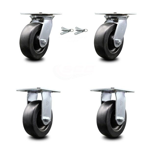 6 Inch Polyolefin Caster Set with Roller Bearing 2 Swivel Lock and 2 Rigid SCC